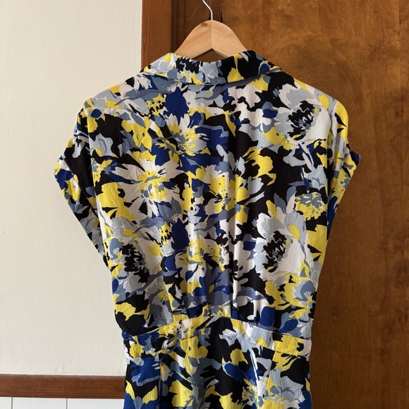 ALISON ANDREWS | Chic Floral Midi Dress Blue Yellow Button Down Short Sleeve - Picture 4 of 11